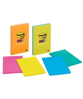 Post-it® Super Sticky Notes 4645-3SSMX, 4 in x 6 in (101 mm x 152 mm), Marrakesh and Rio de Janeiro Collections, Lined, 4 Pads/Pack