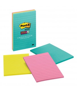 Post-it® Super Sticky Notes 4645-3SSMIA, 4 in x 6 in (101 mm x 152 mm), Miami Collection, 3 Pads/Pack, 45 Sheets/Pad, Lined