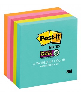 Post-it® Super Sticky Notes 654-5SSMIA, 3 in x 3 in (76 mm x 76 mm), Miami Collection, 5 Pads/Pack, 90 Sheets/Pad