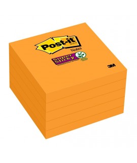 Post-it® Super Sticky Notes 654-5SSNO, 3 in x 3 in (76 mm x 76 mm), Neon Orange, 5 Pads/Pack, 90 Sheets/Pad