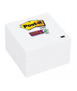 Post-it® Super Sticky Notes 654-5SSW, 3 in x 3 in (76 mm x 76 mm), White, 5 Pads/Pack, 90 Sheets/Pad