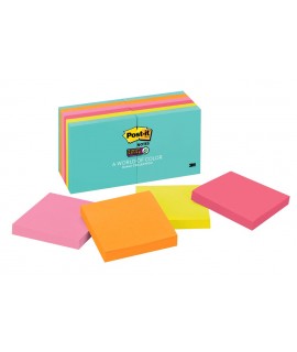 Post-it® Super Sticky Notes 654-12SSMIA, 3 in x 3 in (76 mm x 76 mm), Miami Collection, 12 Pads/Pack, 90 Sheets/Pad