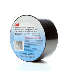 3M™ General Purpose Vinyl Tape 764 Black, 2 in x 36 yd 5.0 mil, 24 per case Bulk