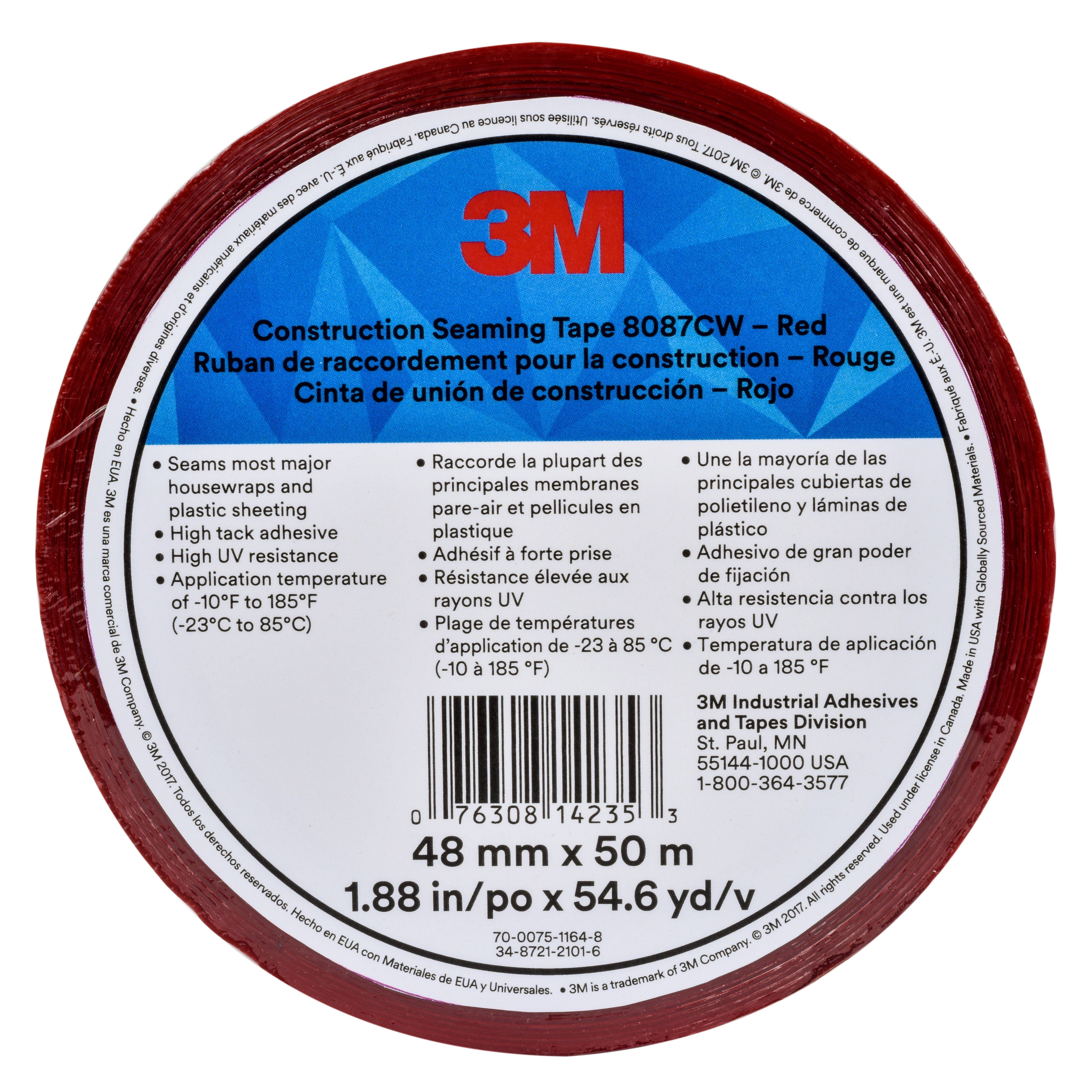 3M™ Construction Seaming Tape 8087CW, Red, 48 mm x 50 m, 24 Roll/Case