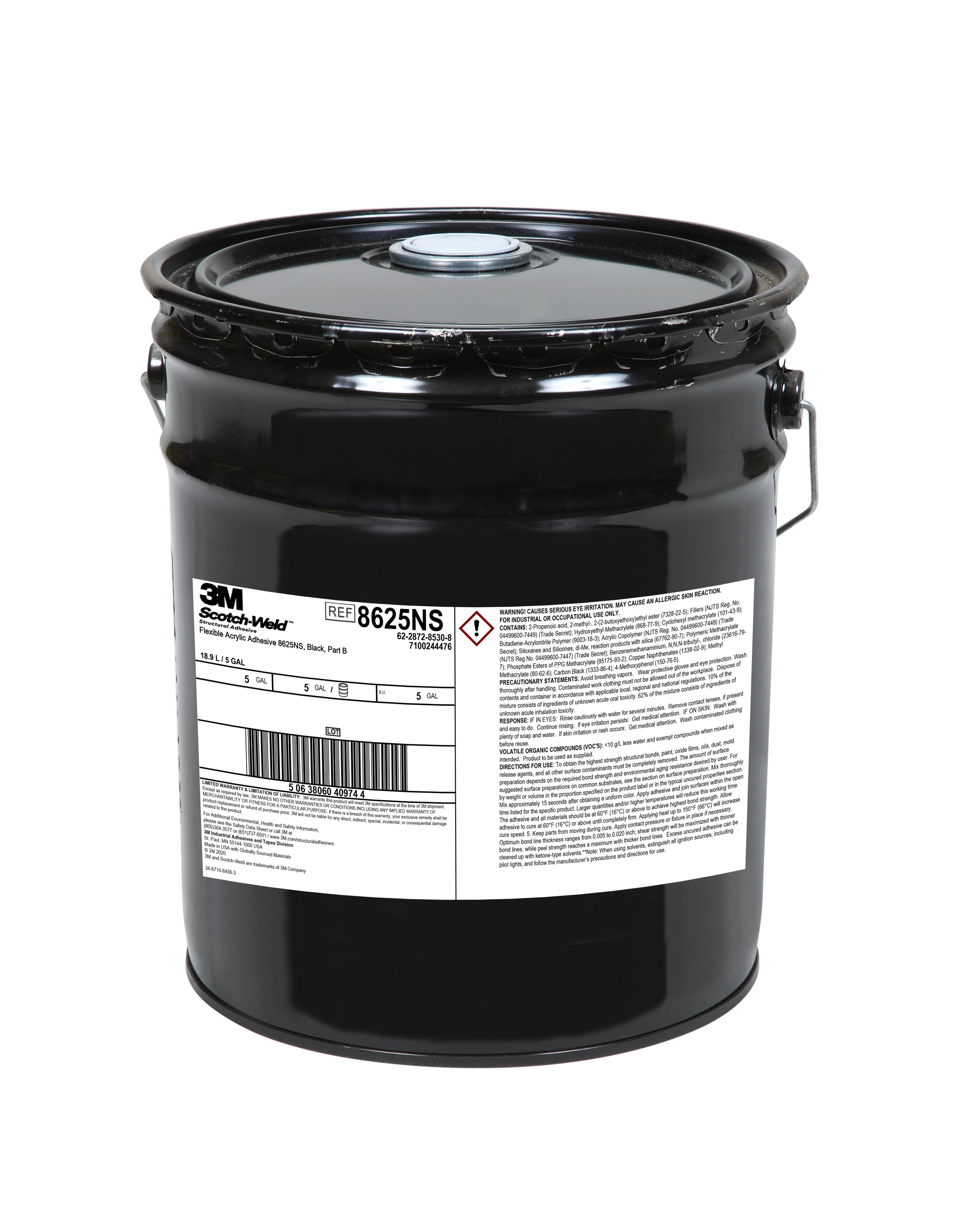 3M™ Scotch-Weld™ Flexible Acrylic Adhesive 8625NS, Black, Part B, 5 Gallon (Pail), Drum