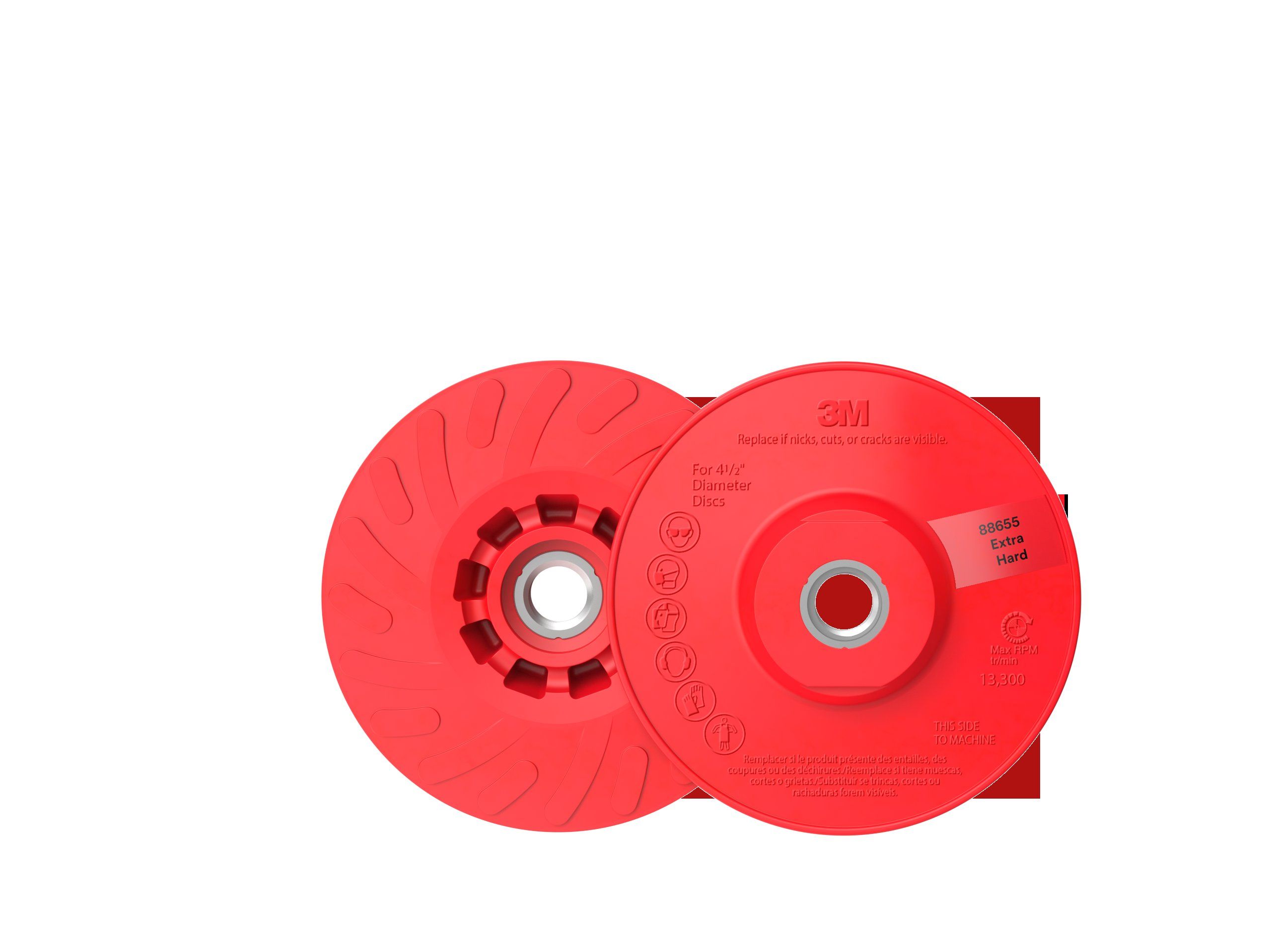 3M™ Disc Back-up Pad Ribbed, 88655, Extra Hard, Red, 4-1/2 in, One Piece, 10 ea/Case
