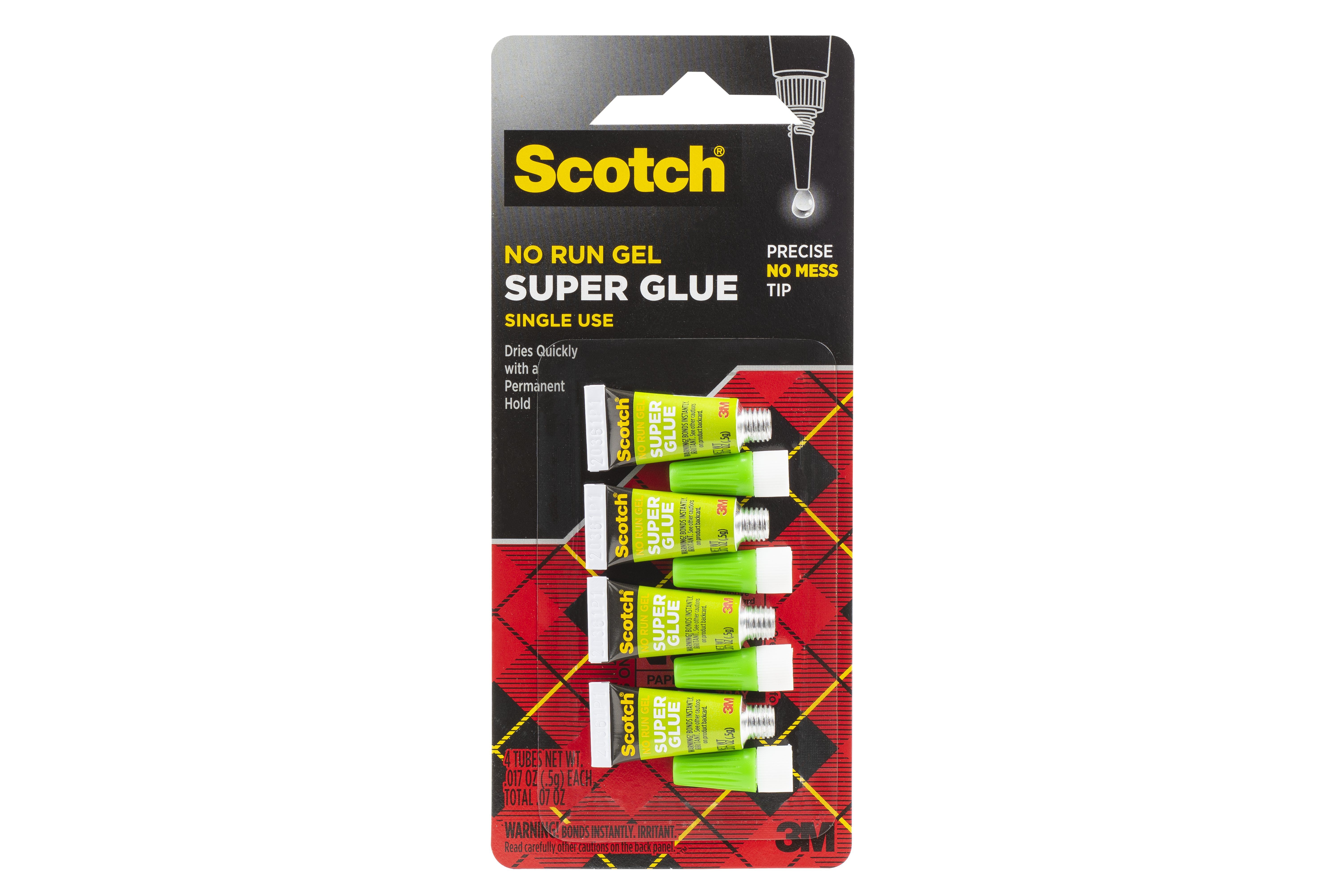 Scotch® Super Glue Gel AD119, 4-Pack of single-use tubes, .017 oz each