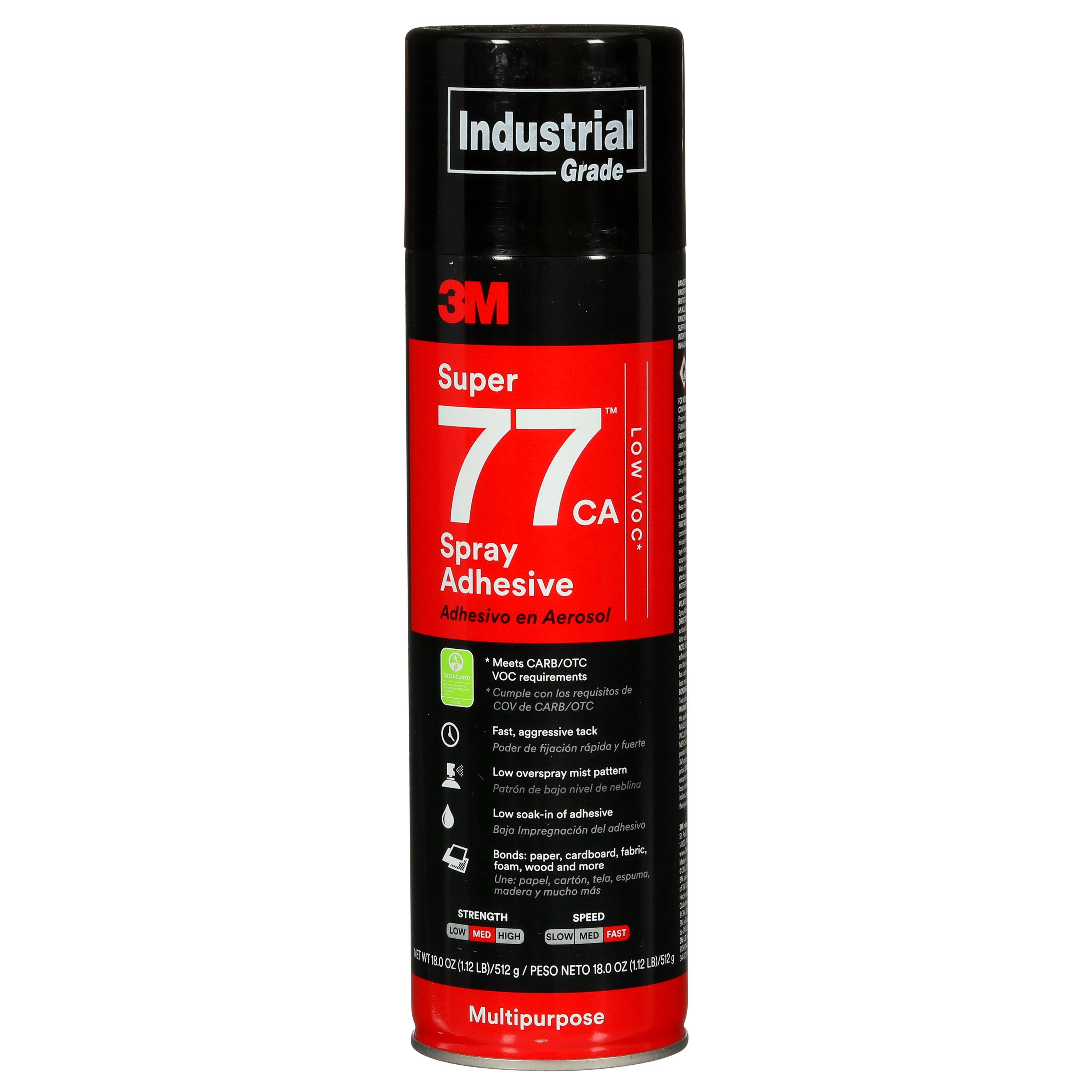 3M™ Super 77™ Multipurpose Spray Adhesive CA, Low VOC<25%, Clear, 24 fl oz (Net Wt 18.0 oz), 12 Can/Case