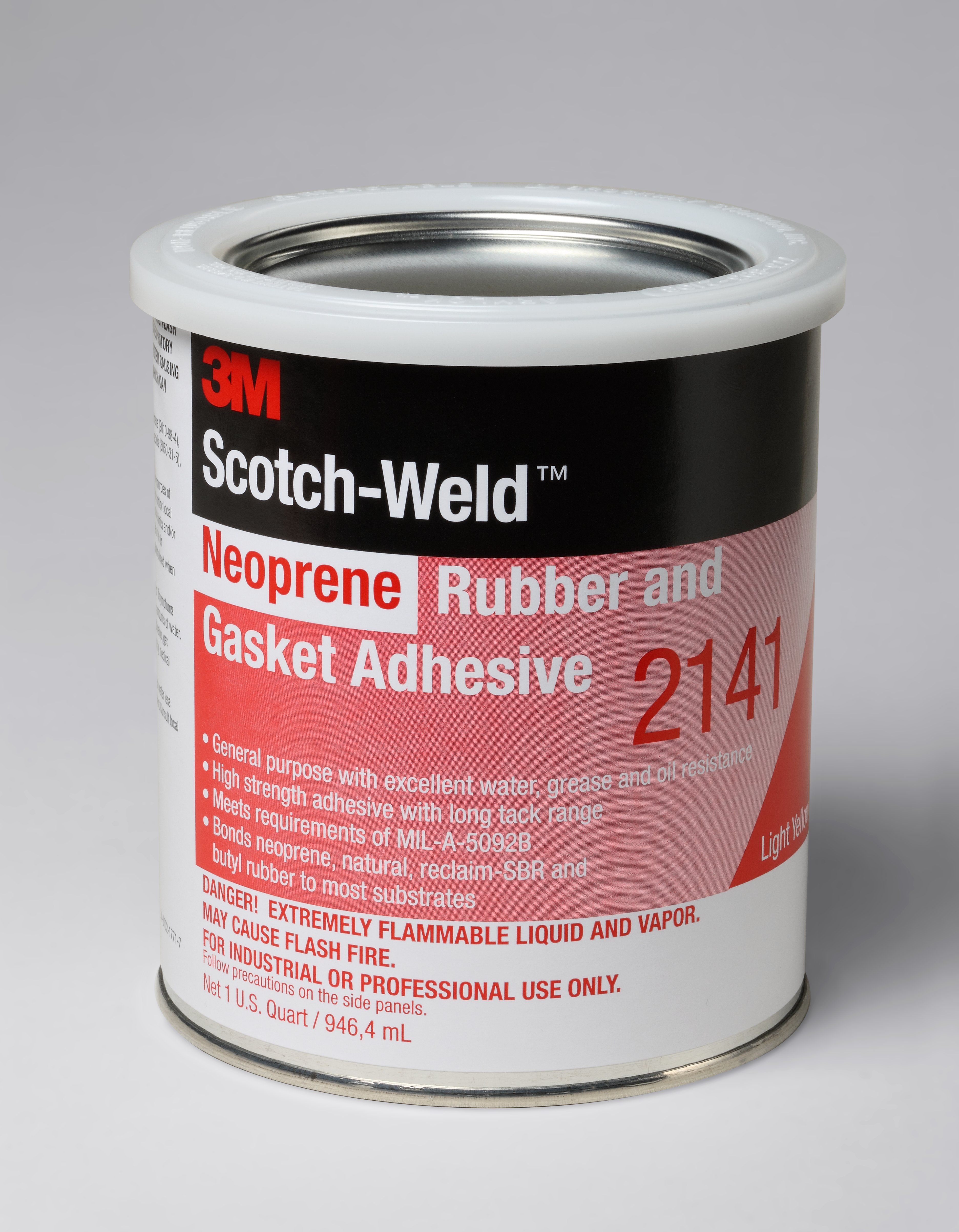 3M™ Neoprene Rubber and Gasket Adhesive 2141, Light Yellow, 1 Quart, 12 Can/Case